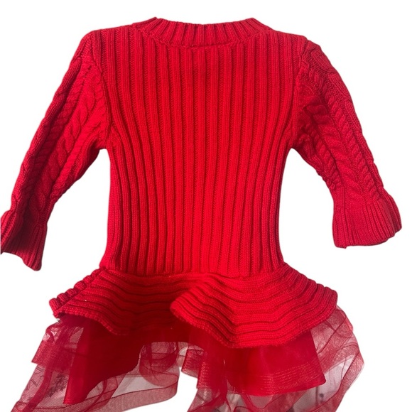 Red Cable Knit Dress with Tulle Skirt - Picture 2 of 6